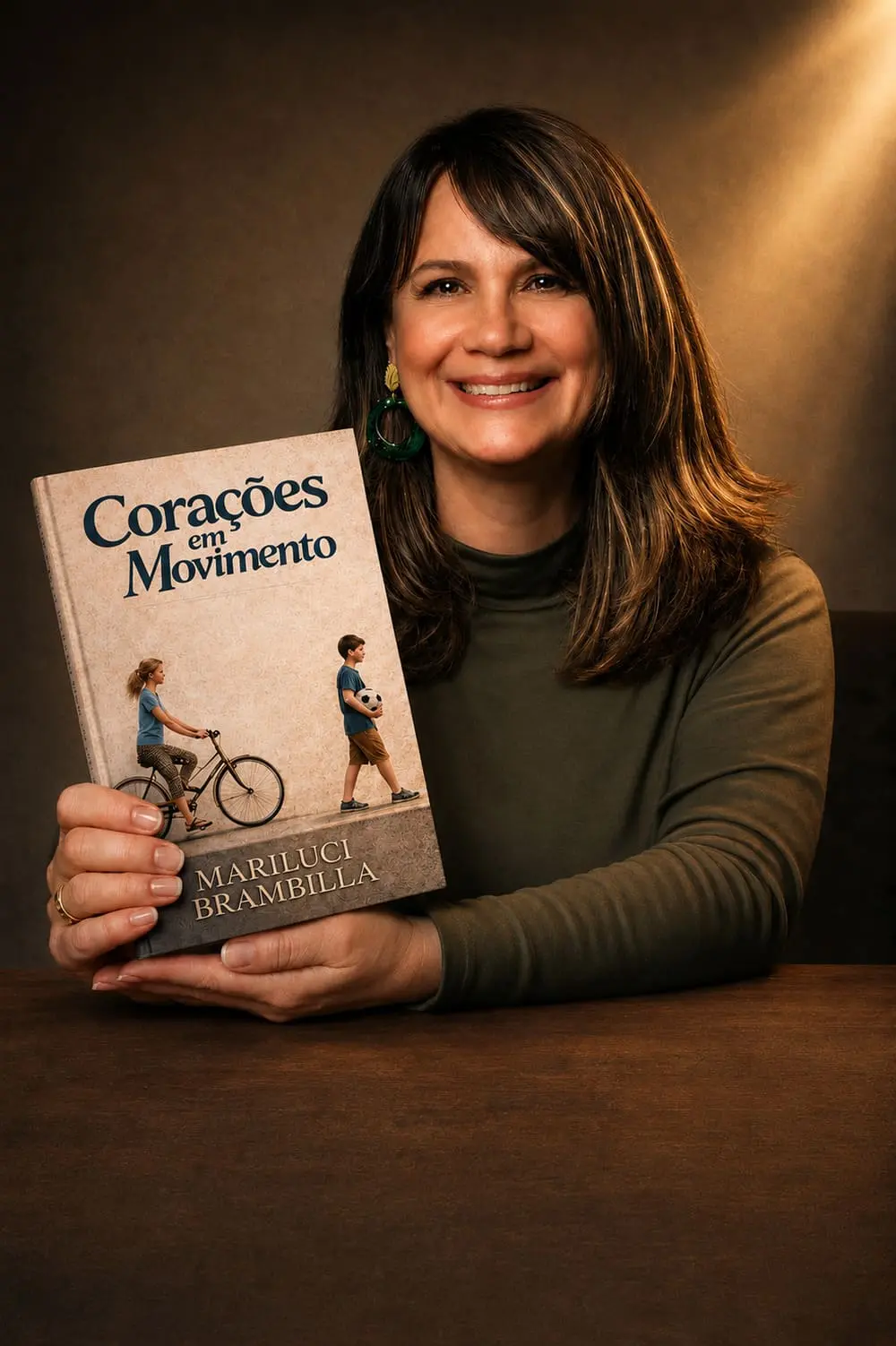Mariluci Brambilla segurando o livro Corações em Movimento